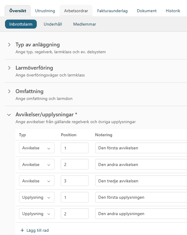 Avvikelser och upplysningar