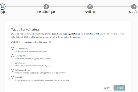 Smart konvertering från offert till genomförande